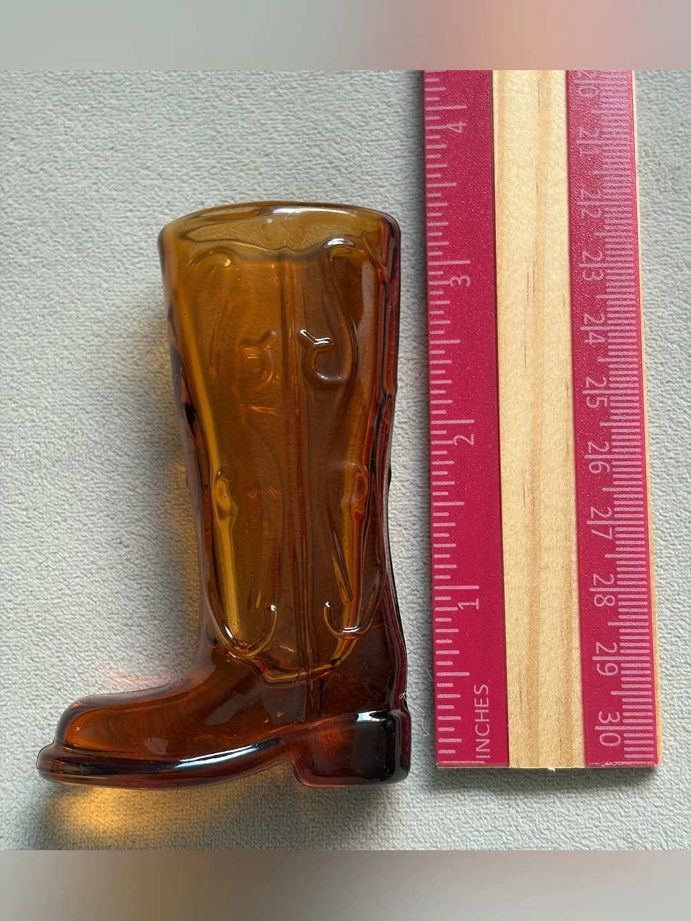 Vintage Amber Glass Cowboy Boot Shaped Shot Glass Toothpick Holder Western